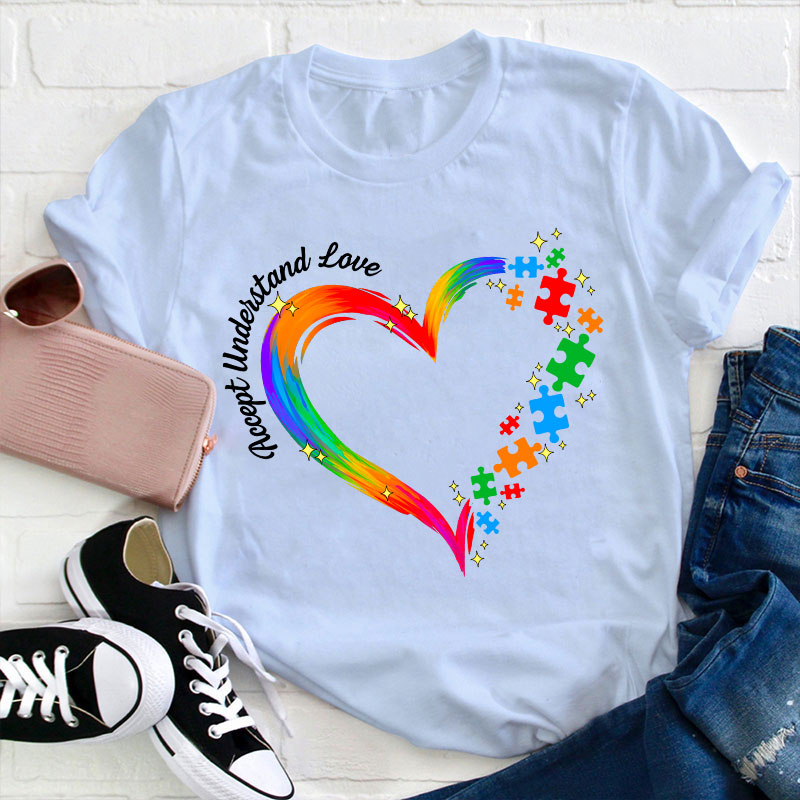 Rainbow Heart Accept Understand Love Teacher T-Shirt