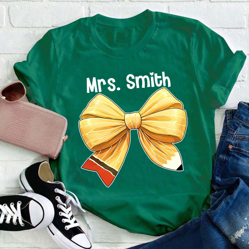 Personalized Name Teacher Bow Teacher T-Shirt