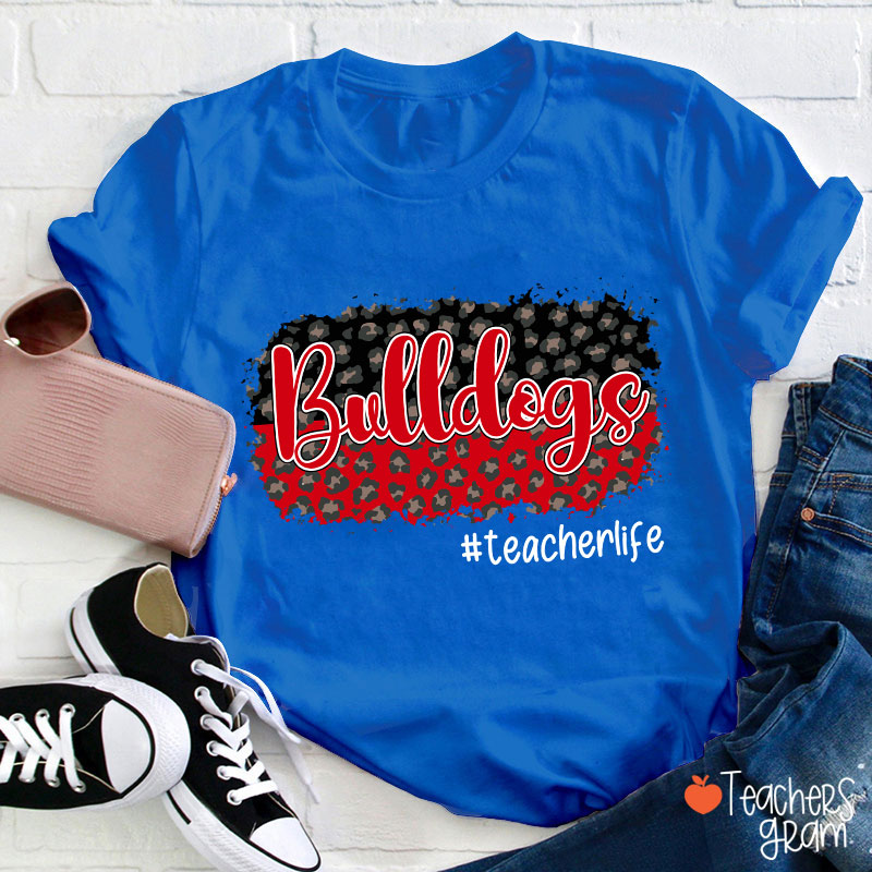 Personalized School Mascot And Hashtag Colorful Leopard Teacher T-Shirt