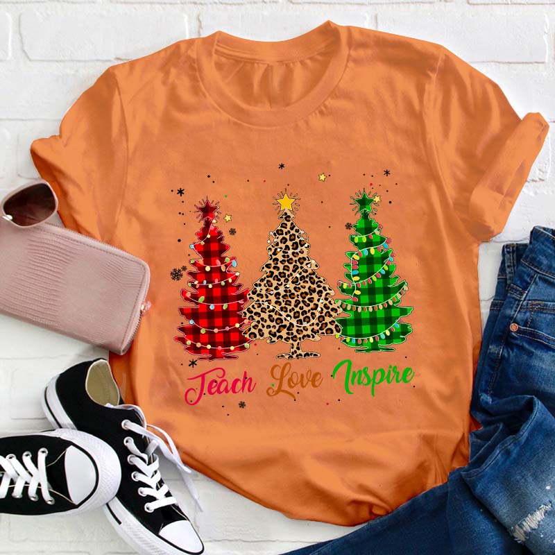 Teach Love Inspire Christmas Tree Teacher T-Shirt