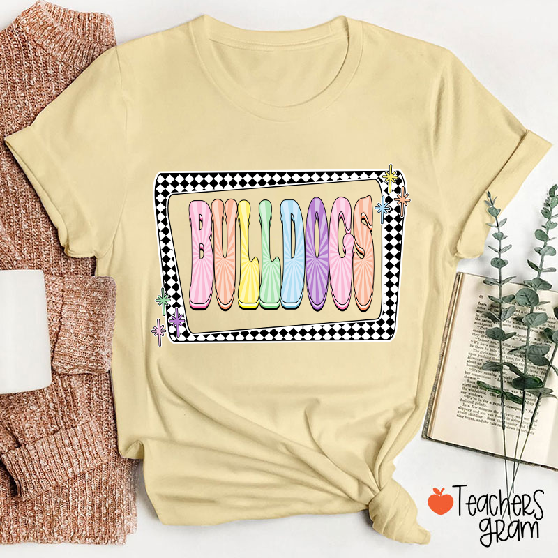 Personalized Mascot Pastels Checkerboard Teacher T-Shirt