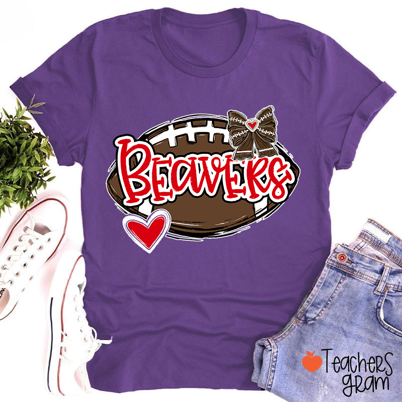 Personalized Mascot And Sport Love Heart Bow School Spirit Teacher T-Shirt