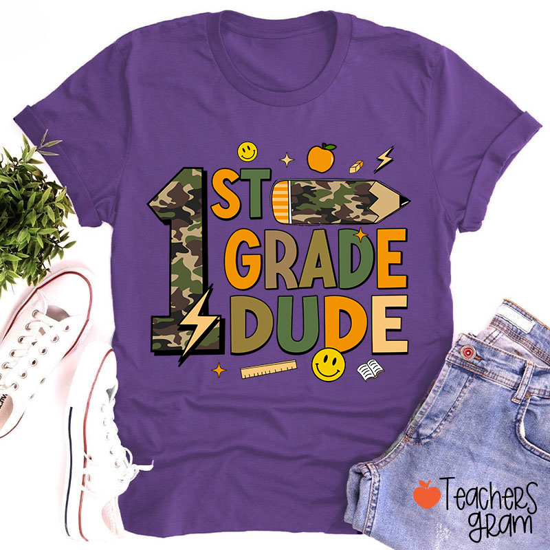 Personalized Grade Camo Pencil Teacher T-Shirt