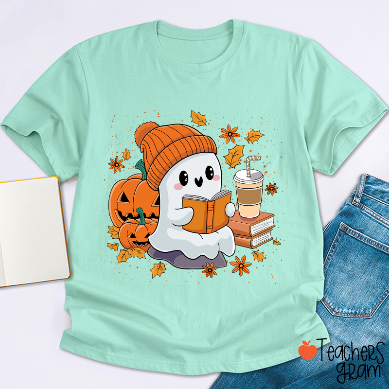 Reading Ghost Pumpkin Halloween Teacher T-Shirt
