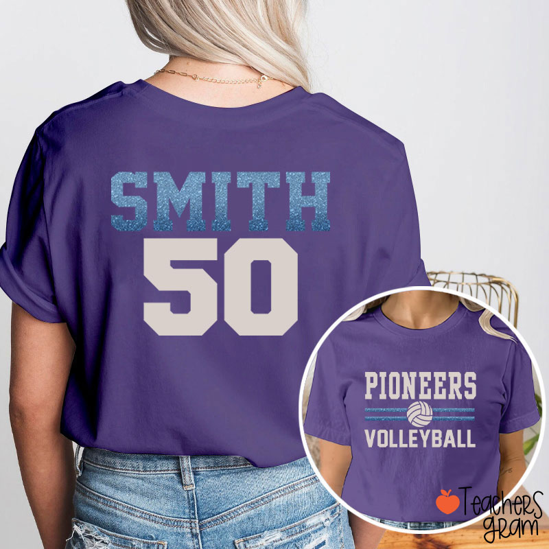 Personalized Mascot And Sport Imitation Glitter Teacher Two Sided T-Shirt