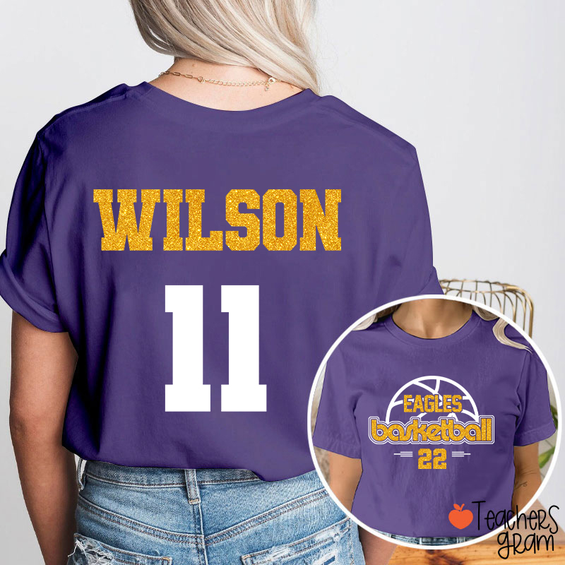 Personalized Mascot And Sport Faux Glitter Teacher Two Sided T-Shirt