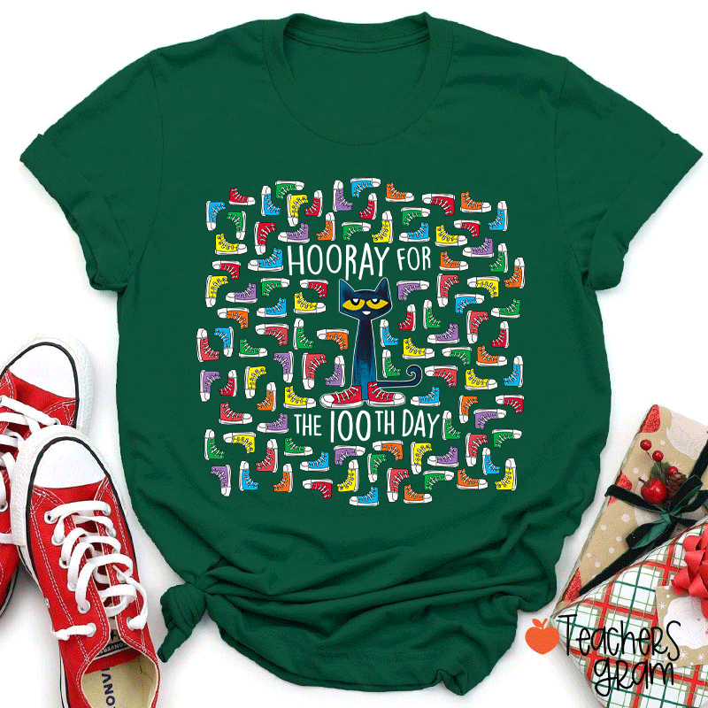 Shoes Cat Hooray For 100 Days Teacher T-Shirt