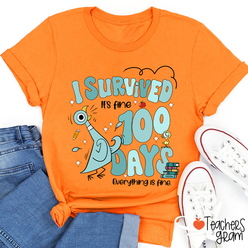 Pigeon I Survived 100 Days Teacher T-Shirt