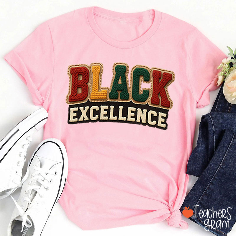 Faux Yarn Black Excellence Teacher T-Shirt