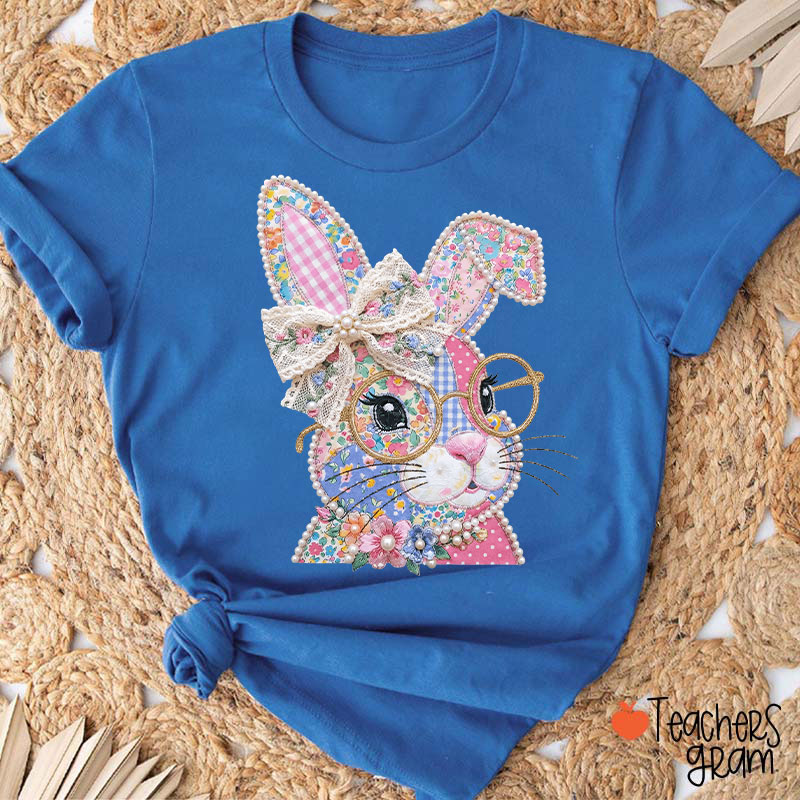 Faux Patchwork Bunny Teacher T-Shirt