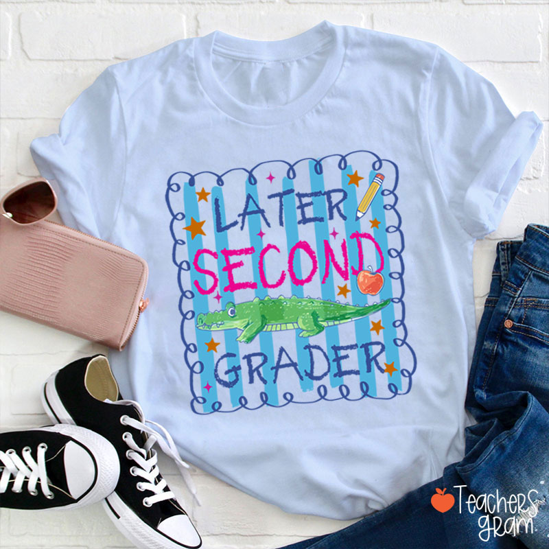 Personalized Grade Preppy Striped Later Teacher T-Shirt