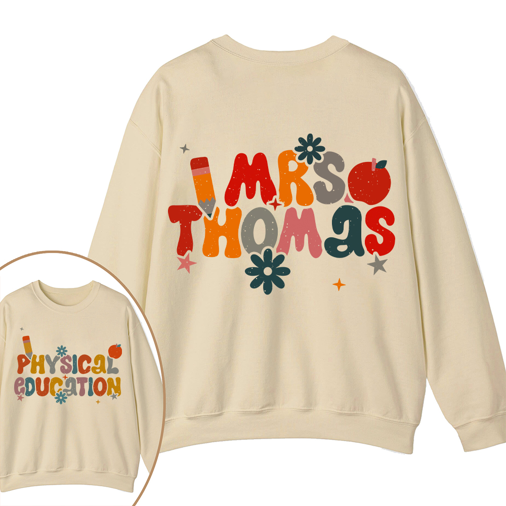 Personalized Name And Grade Bloom Flowers Teacher Two Sided Sweatshirt