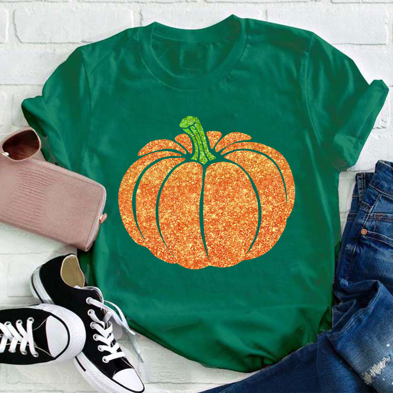 Glitter Fall Festive Pumpkins Teacher T-Shirt