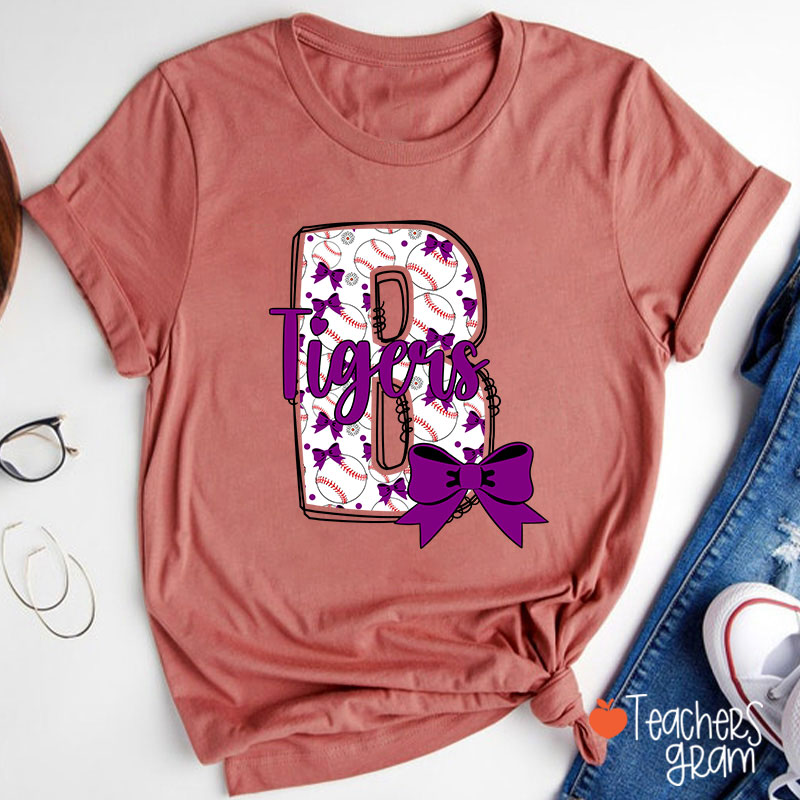 Personalized Mascot And Sport Initials Bow Teacher T-Shirt