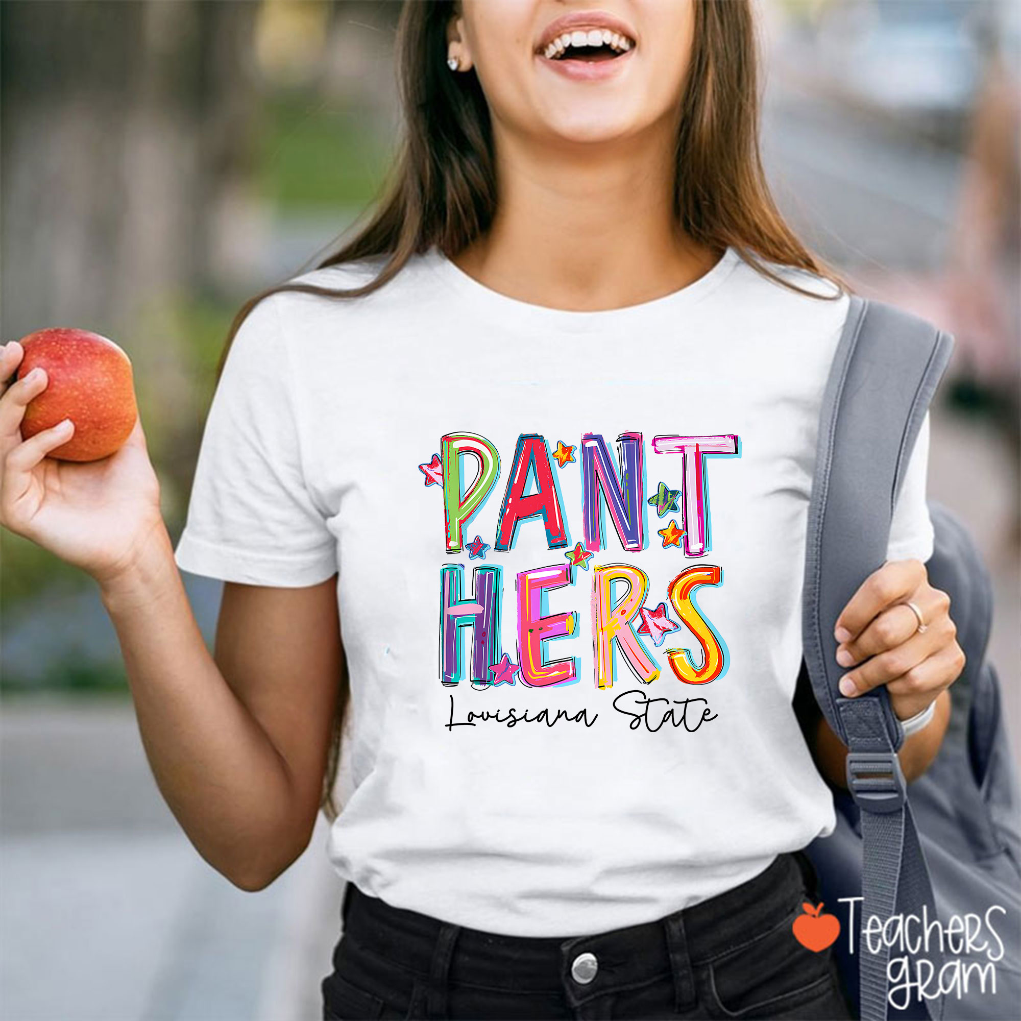 Personalized Mascot And School Name Star Watercolor Brushstrokes Teacher T-Shirt