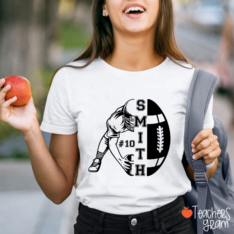Personalized Name And Number Football Game Day Teacher T-Shirt