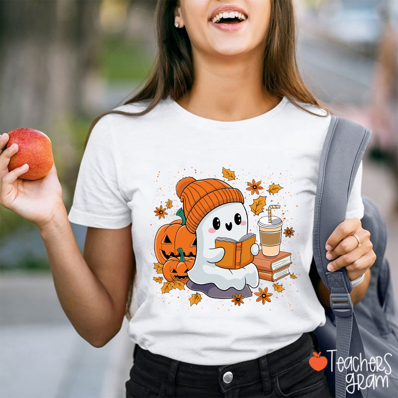 Reading Ghost Pumpkin Halloween Teacher T-Shirt