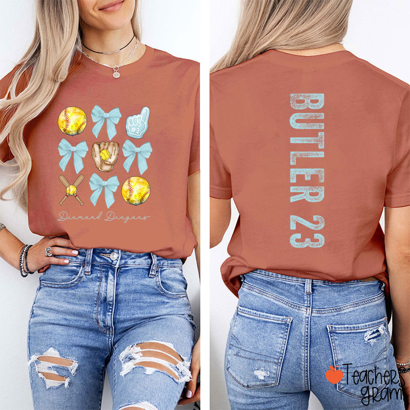 Personalized Team Name And Sport Bow Game Day Teacher Two Sided T-Shirt