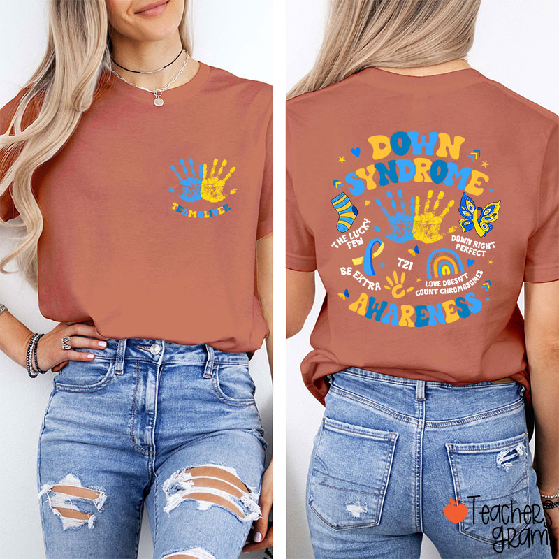 Personalized Name Down Syndrome Awareness Teacher Two Sided T-Shirt