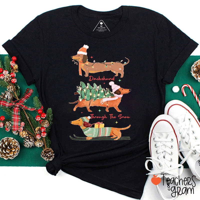 Dachshund Through The Snow Teacher T-Shirt