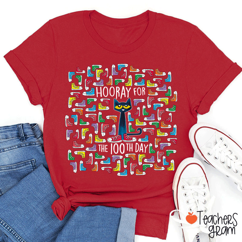 Shoes Cat Hooray For 100 Days Teacher T-Shirt