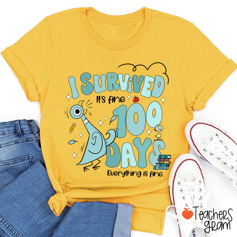 Pigeon I Survived 100 Days Teacher T-Shirt