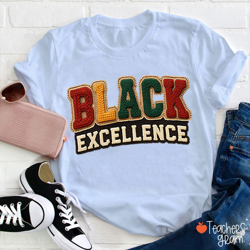 Faux Yarn Black Excellence Teacher T-Shirt
