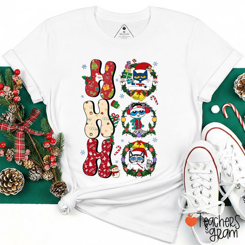 Ho Ho Ho Christmas Cute Cats Teacher T-Shirt