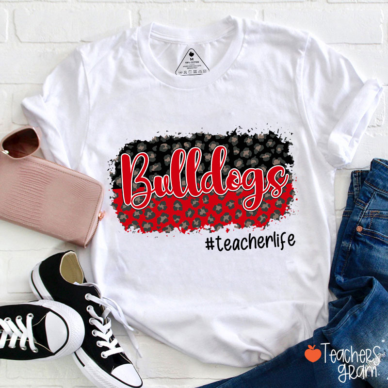 Personalized School Mascot And Hashtag Colorful Leopard Teacher T-Shirt
