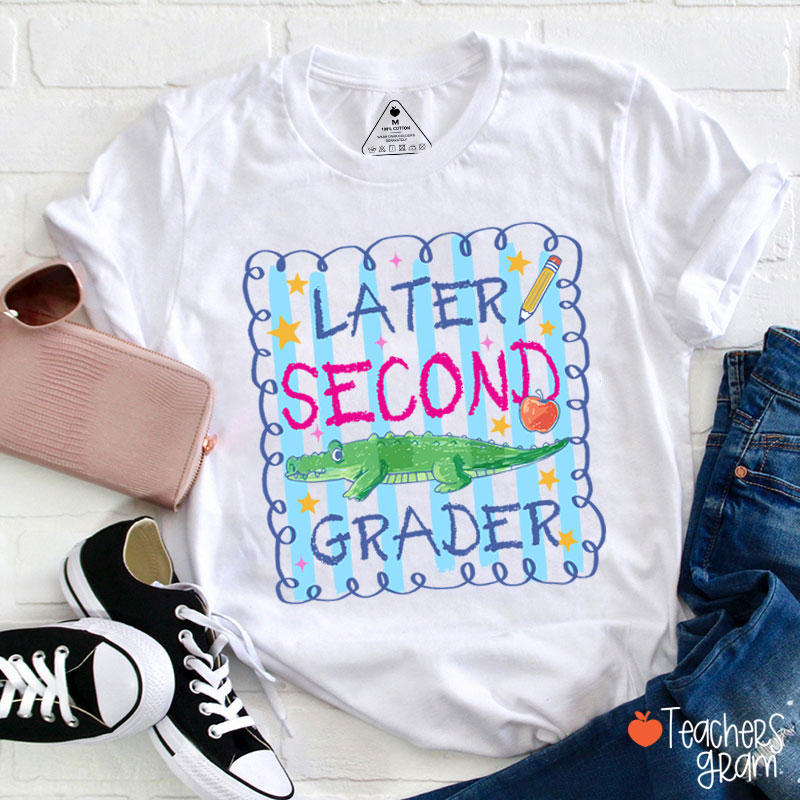 Personalized Grade Preppy Striped Later Teacher T-Shirt