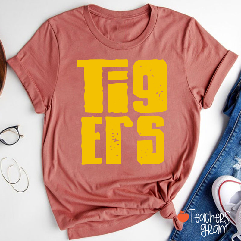 Personalized Distressed Bold Mascot Text Teacher T‑Shirt