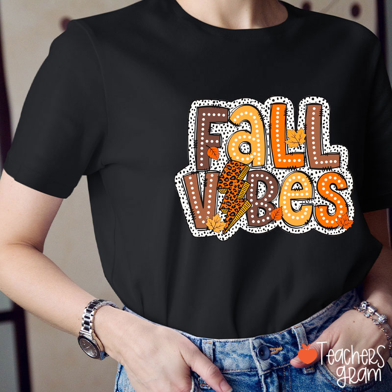 Fall Vibes Leopard Lightning Teacher T-Shirt