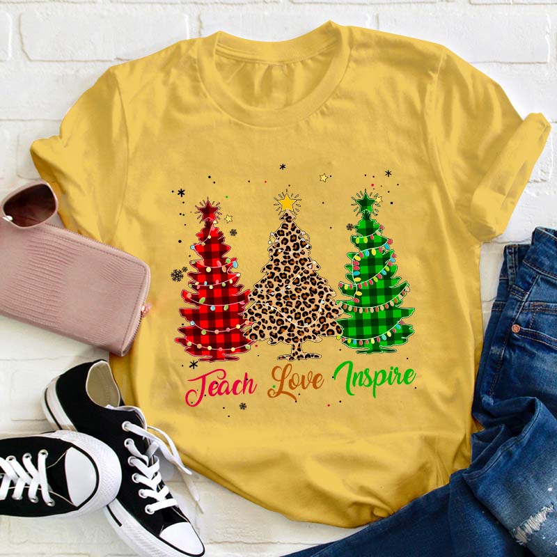 Teach Love Inspire Christmas Tree Teacher T-Shirt