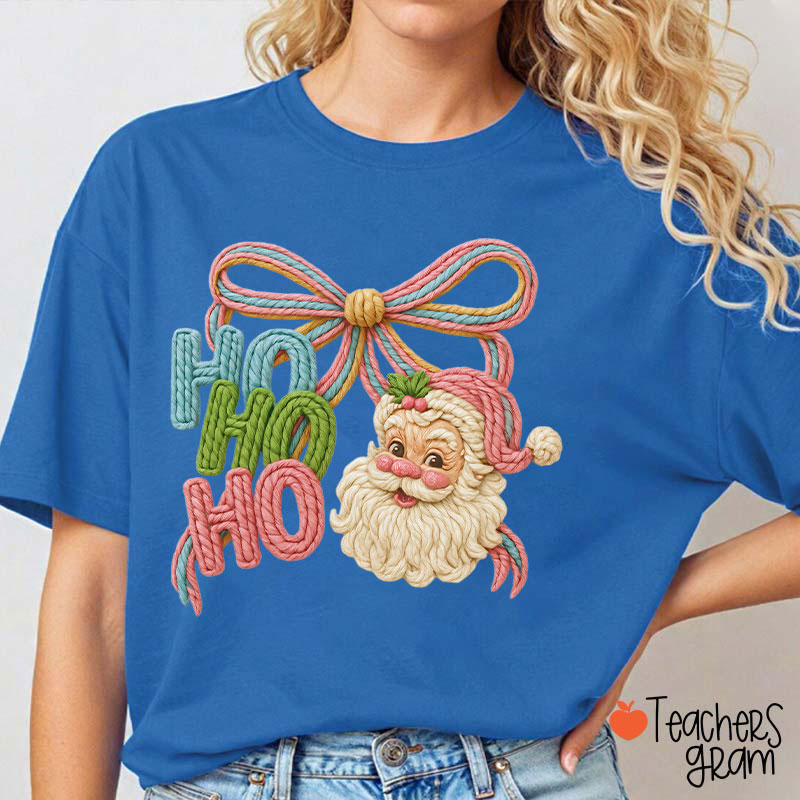 Faux Yarn Ho Ho Ho Merry Christmas Teacher T-shirt