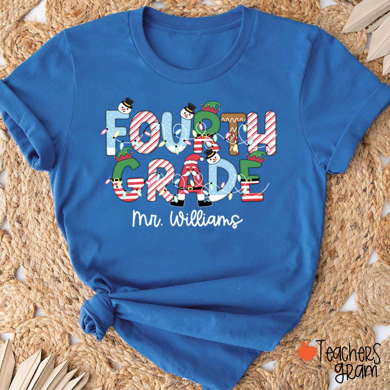 Personalized Grade And Name Christmas Teacher T-Shirt