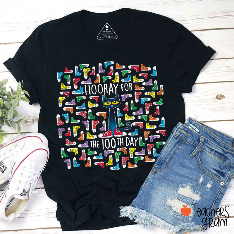 Shoes Cat Hooray For 100 Days Teacher T-Shirt
