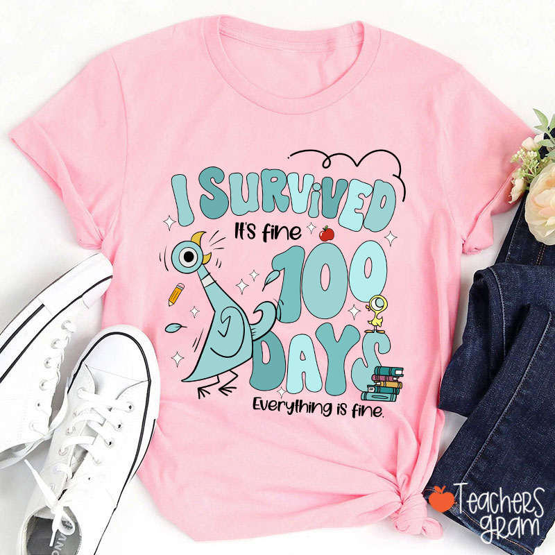 Pigeon I Survived 100 Days Teacher T-Shirt