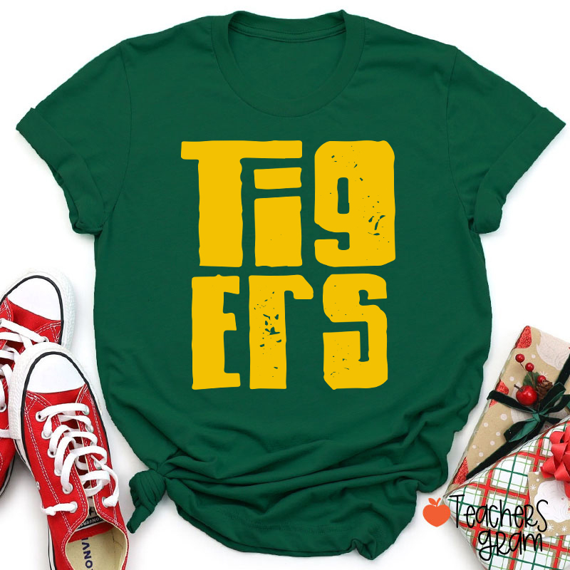 Personalized Distressed Bold Mascot Text Teacher T‑Shirt