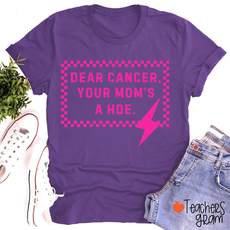 Funny Anti‑Cancer Quote Pink Checker Lightning Bolt Teacher T‑Shirt