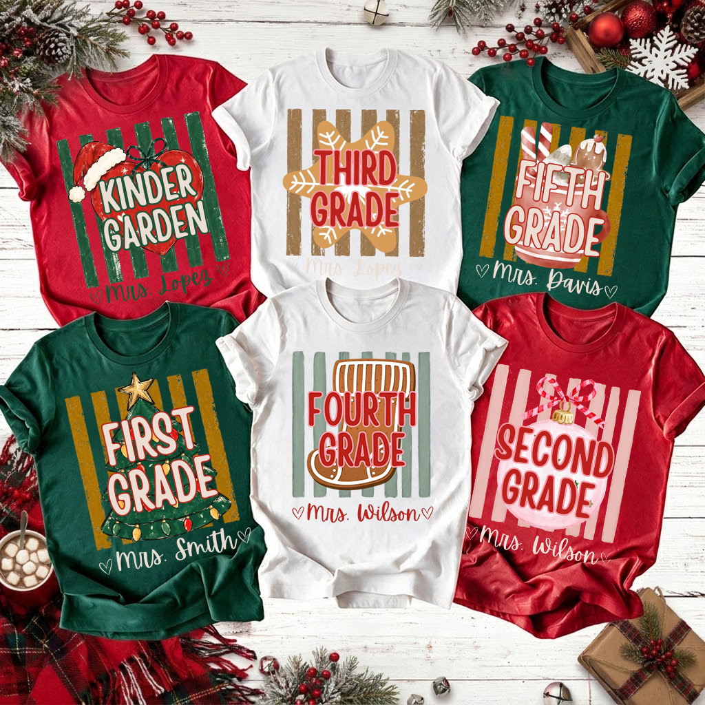 Personalized Vintage Grade Level Christmas Teacher Group Teacher T-Shirt