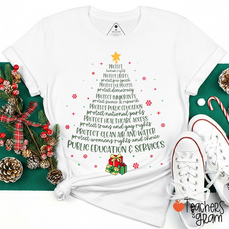 Protect Democracy Christmas Tree Teacher T-Shirt