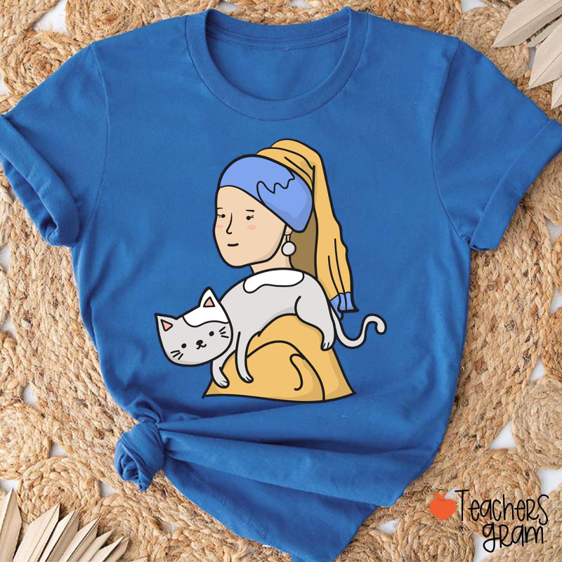 Funny Cat Painting Art Parody Teacher T-Shirt
