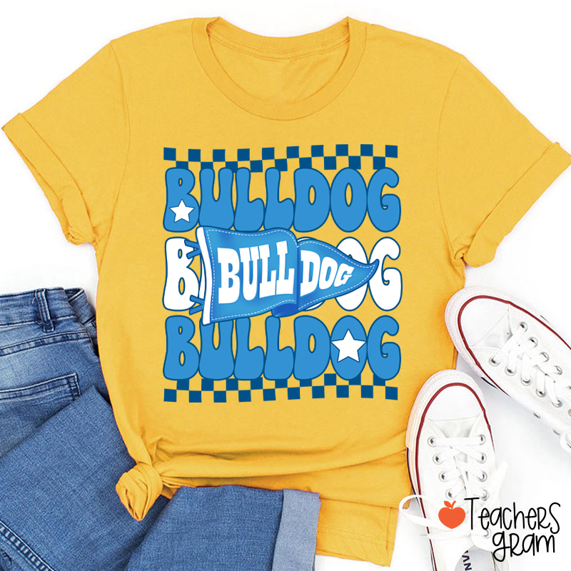 Personalized Mascot Pennant Checkered Teacher T-Shirt