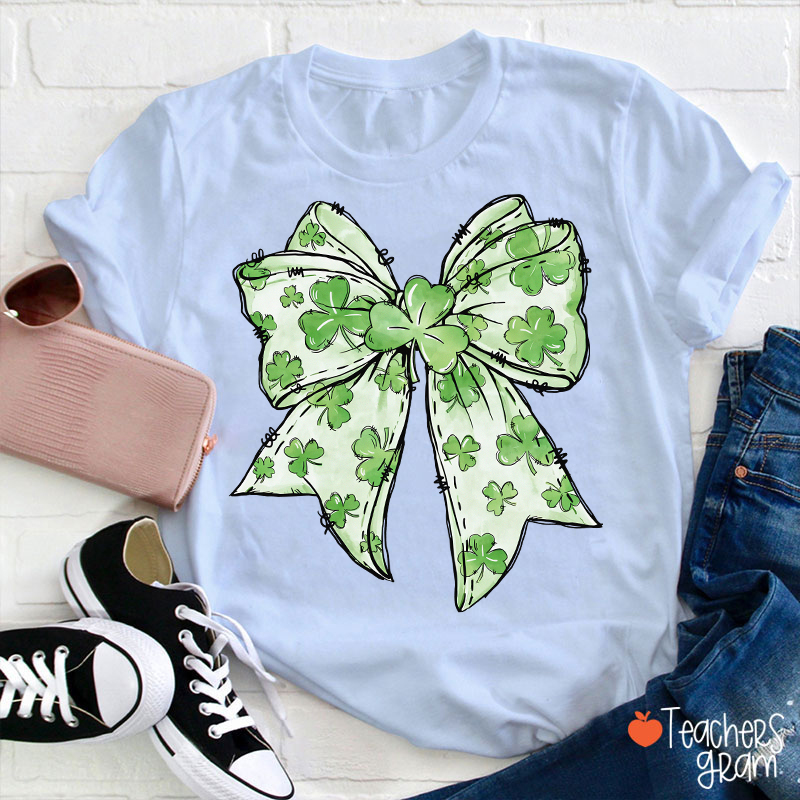 Coquette Shamrock Bow St Patrick's Teacher T-Shirt