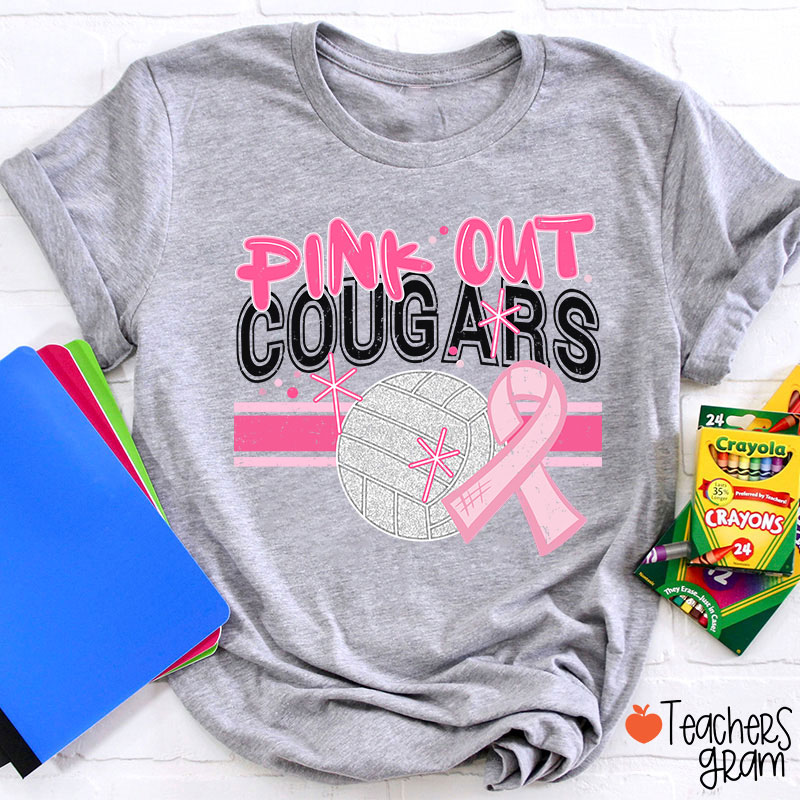 Personalized Mascot And Sport Pink Out Teacher T-Shirt