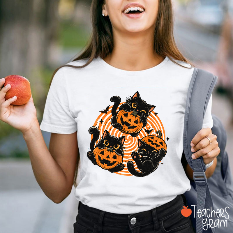 Pumpkin Playtime Black Kitties Teacher T-Shirt