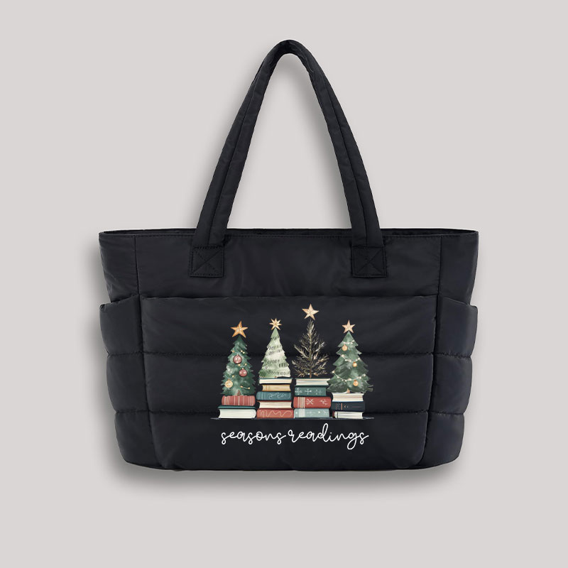 Bookish Christmas Seasons Readings Teacher Puffy Tote Bag