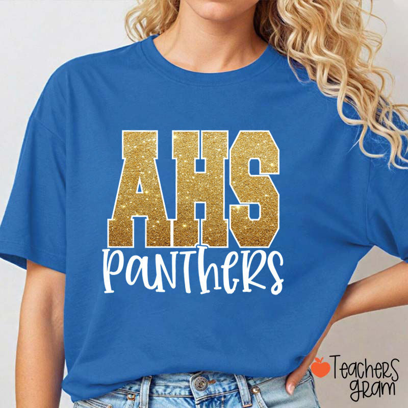Personalized Mascot And Initials Imitation Glitter Teacher T-Shirt