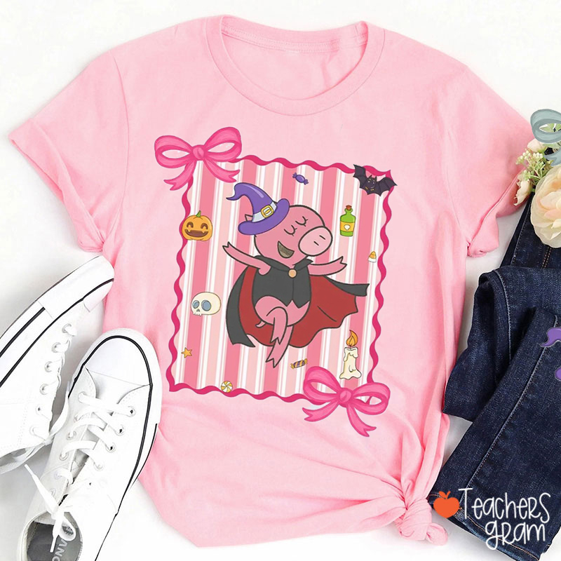 Personalized Coquette Bow Halloween Children's Book Teacher T-Shirt