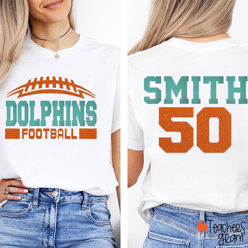 Personalized Mascot And Sport Game Number Imitation Glitter Teacher Two Sided T-Shirt